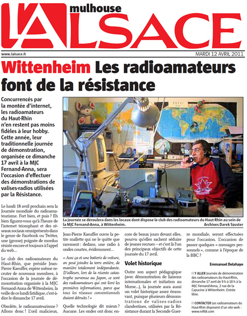 Les radioamateurs font de la résistance - Journal L'Alsace du 12 avril 2011