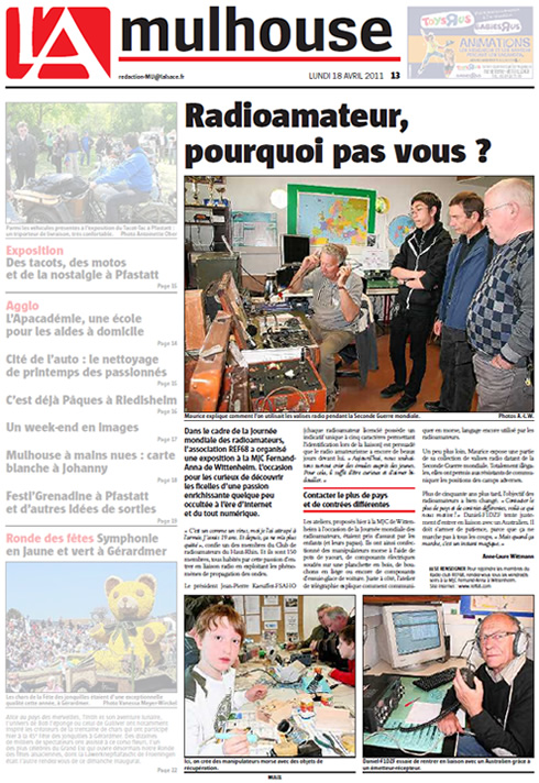 Article du journal L'Alsace, du 18 avril 2011, Radioamateurs, pourquoi pas vous ?
