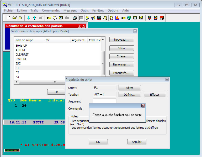 Affectation d'une touche de raccourci Wintest