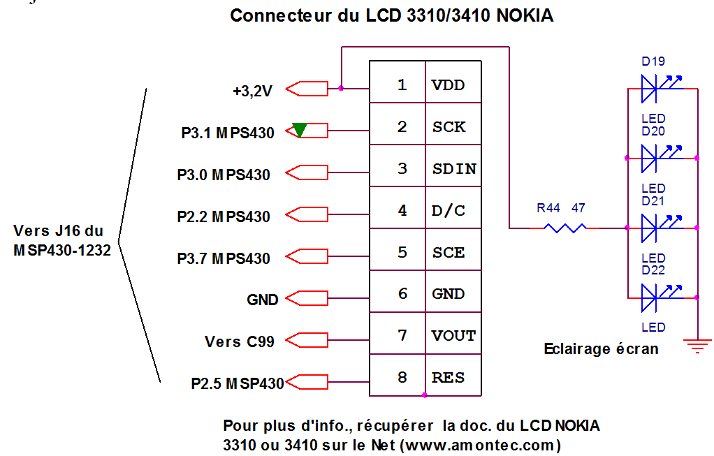 Câblage du connecteur LCD 3310 / 3410 nokia